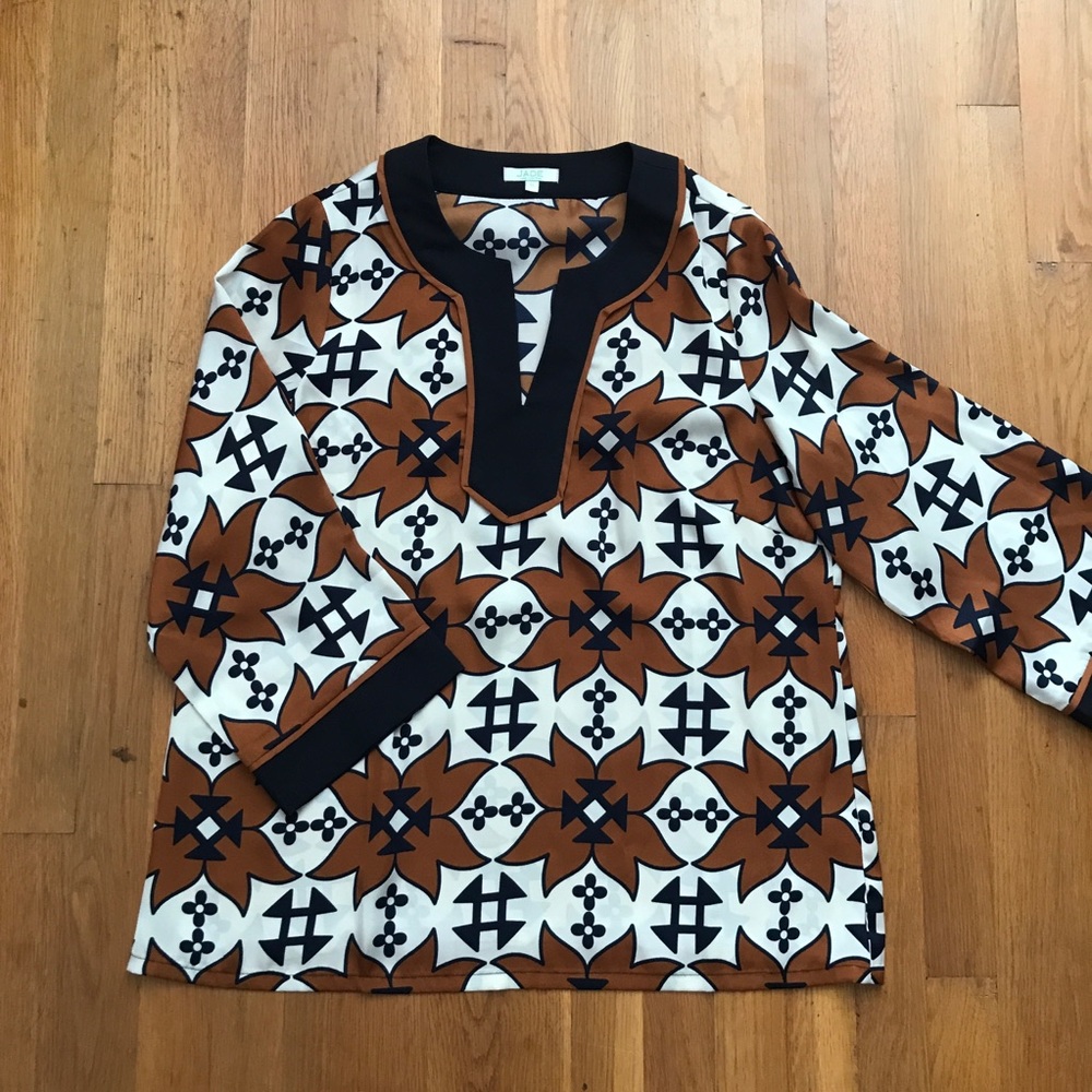 JADE by Melody Tam Black Brown Geometric Blouse XL
